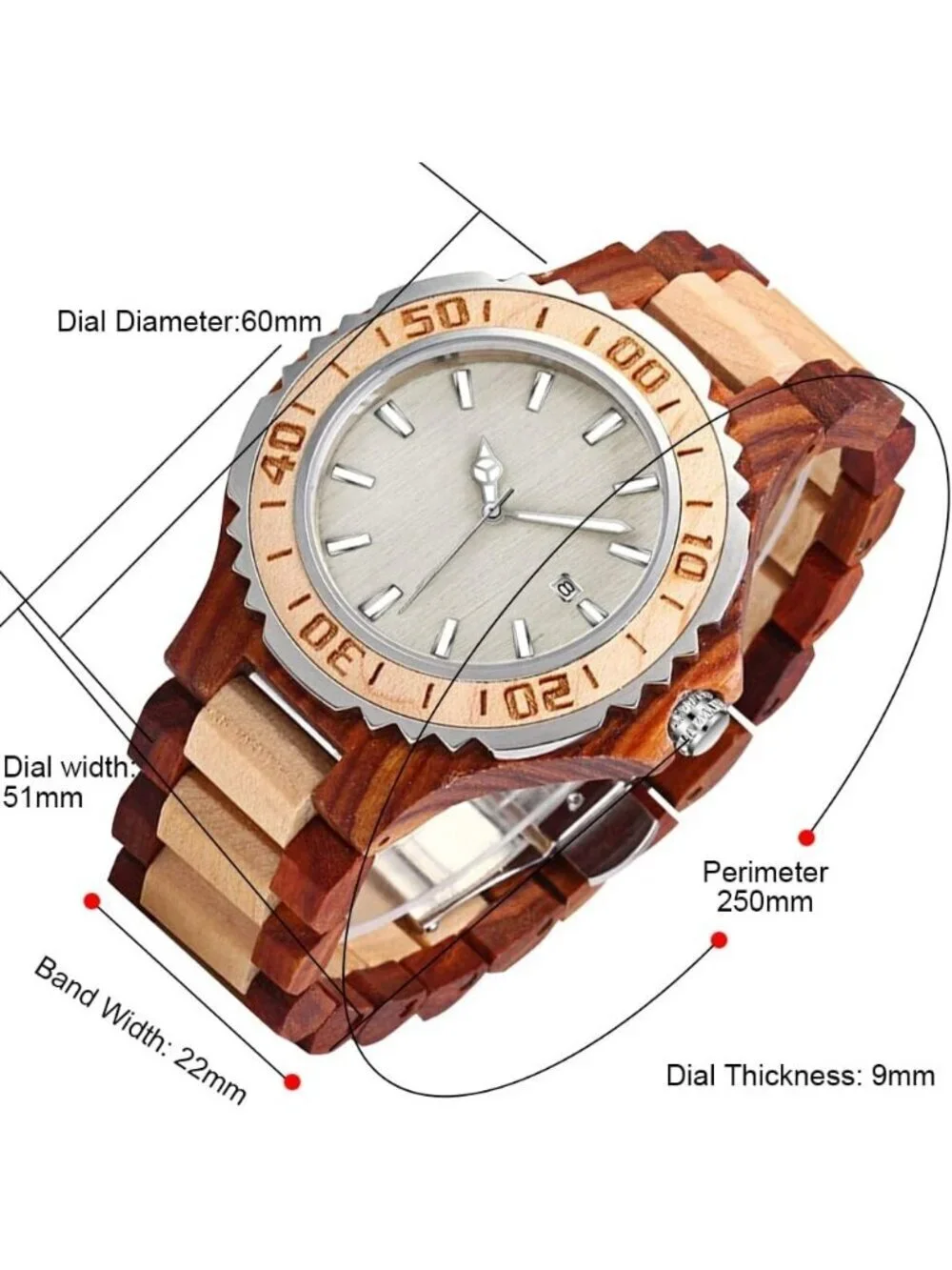 Mens Brown White Classic Handmade Skeletonized Bamboo Analog Quartz Wooden Watch
